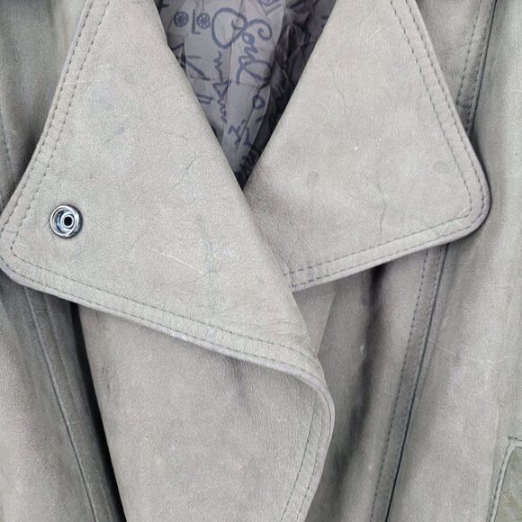 Rare Vintage 80s Winlit Army Green Leather Bomber Jacket M Raglan Belted - Picture 9 of 16